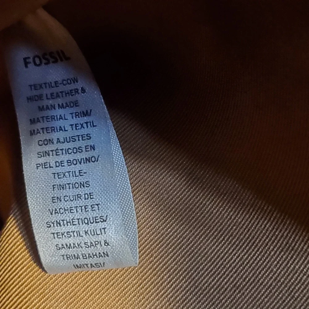 Fossil Women's Kinley Crossbody Tan‎ Bag Leather & Canvas Med Adj Strap